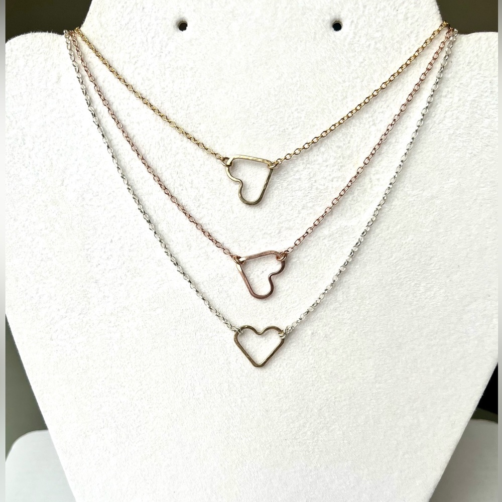 NWT Heart charm choker necklace, 15” long. 4 variants available. Gold filled